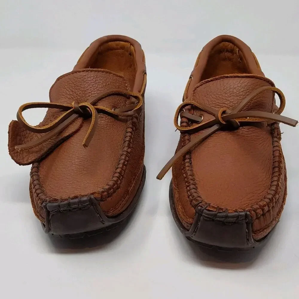 Minnetonka Moosehide Weekender 758 Mens 8.5 Carmel Leather Moccasins Loafers